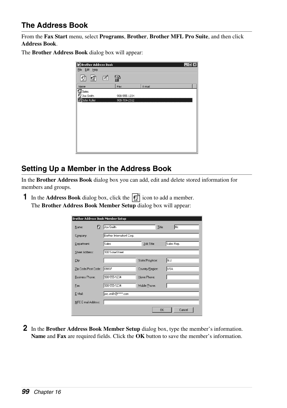The address book, Setting up a member in the address book | Brother 4800 User Manual | Page 110 / 174