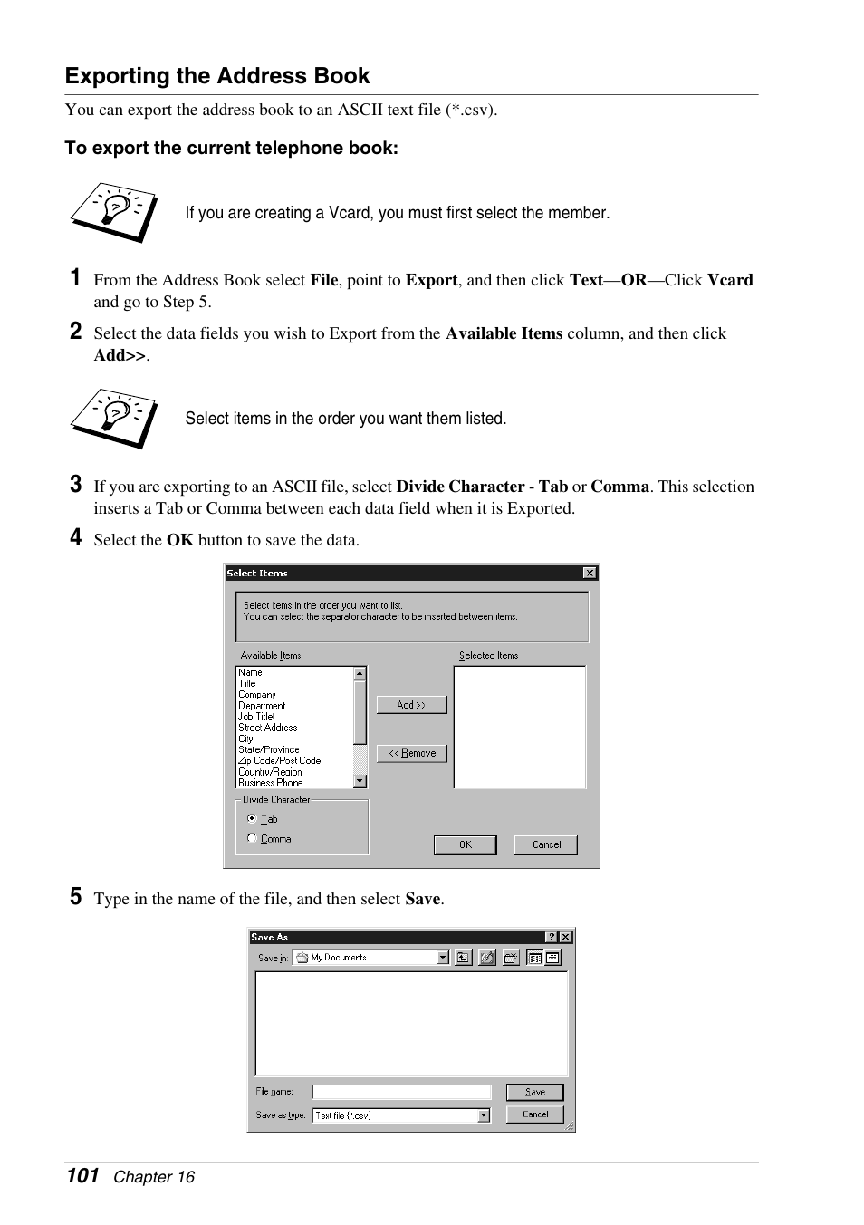Exporting the address book | Brother 4800 User Manual | Page 112 / 174