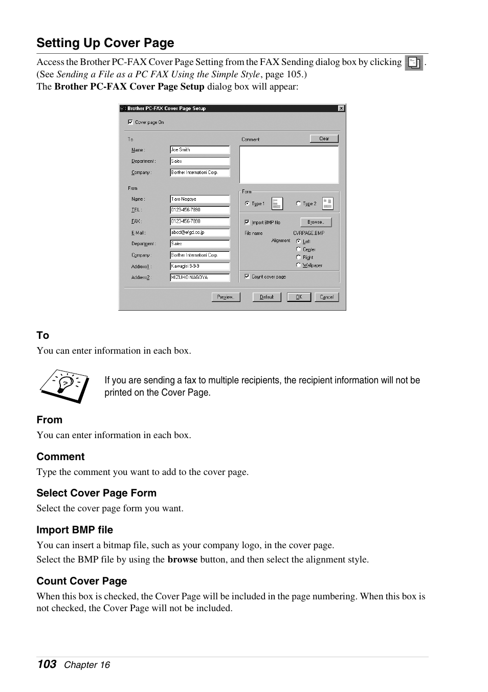 Setting up cover page | Brother 4800 User Manual | Page 114 / 174