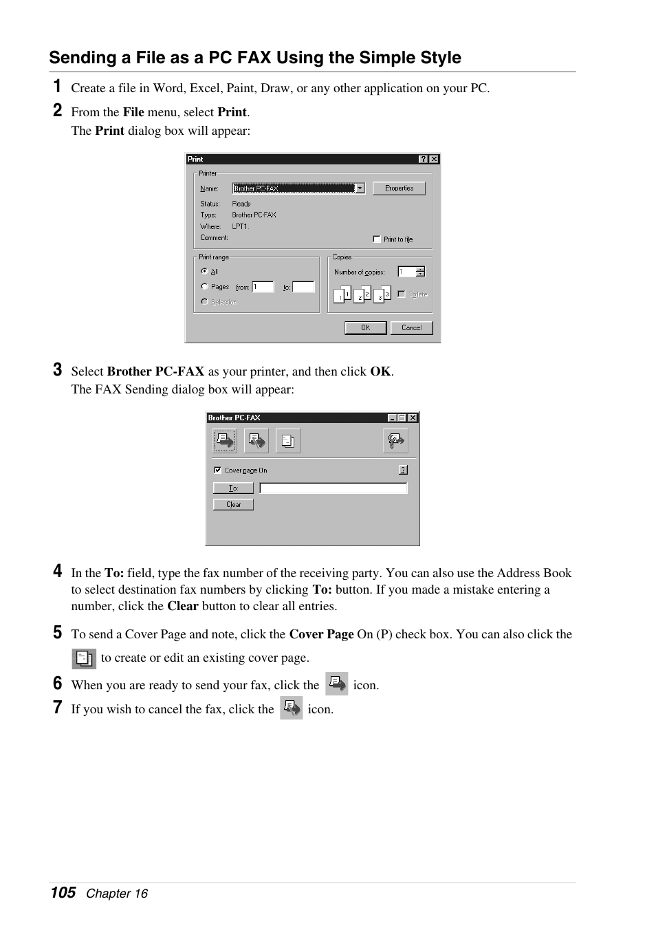 Sending a file as a pc fax using the simple style | Brother 4800 User Manual | Page 116 / 174