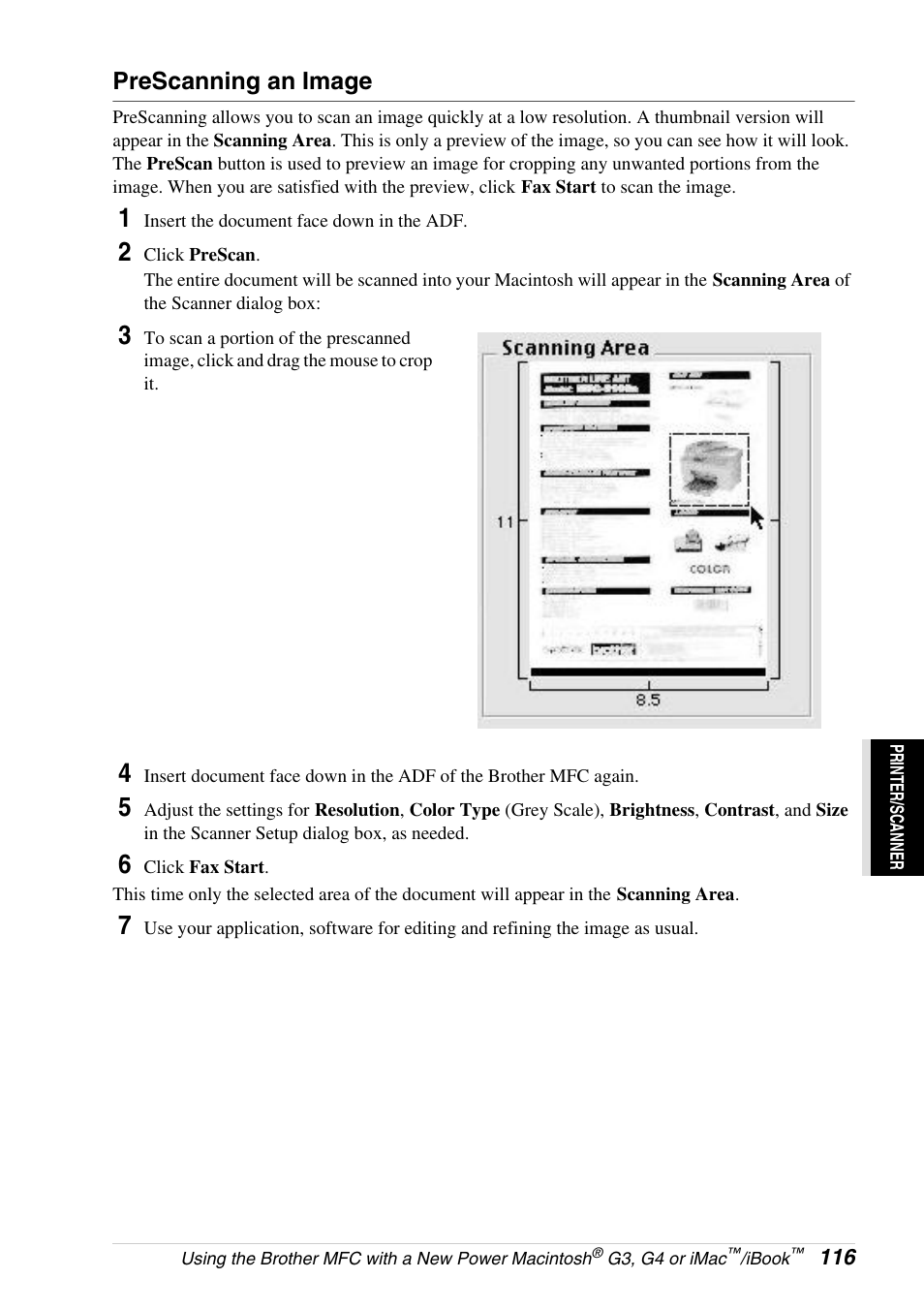 Prescanning an image | Brother 4800 User Manual | Page 127 / 174