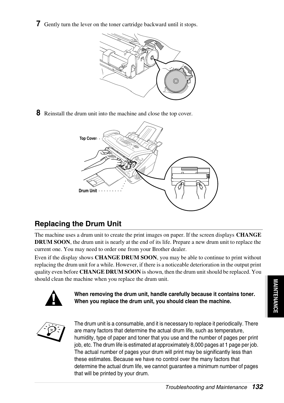 Replacing the drum unit | Brother 4800 User Manual | Page 143 / 174