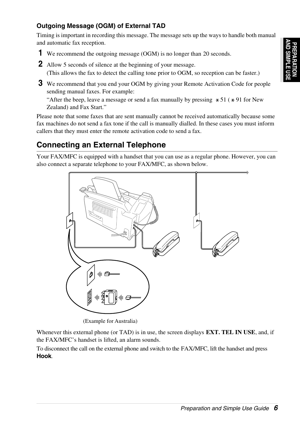 Connecting an external telephone | Brother 4800 User Manual | Page 17 / 174