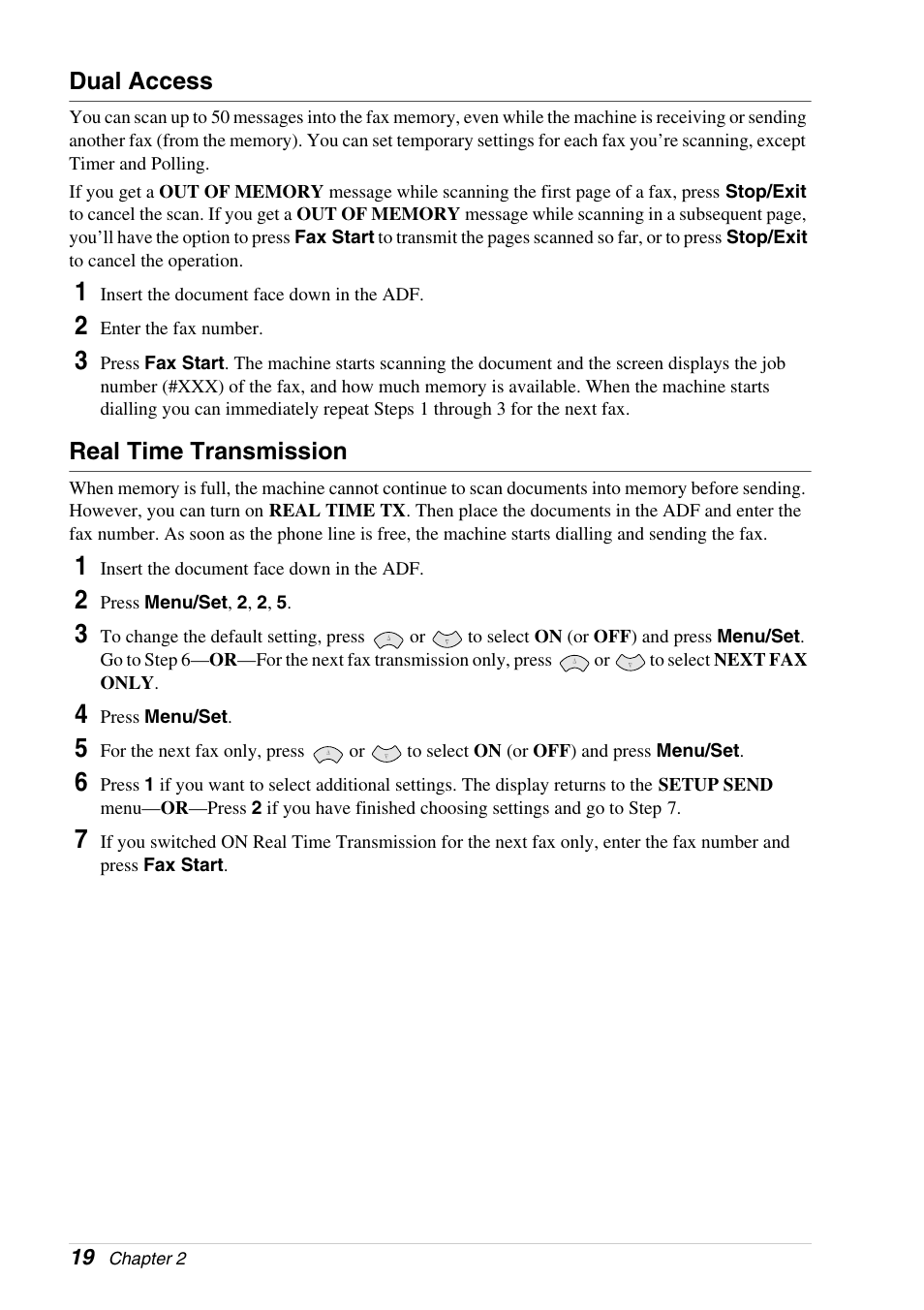 Dual access, Real time transmission | Brother 4800 User Manual | Page 30 / 174