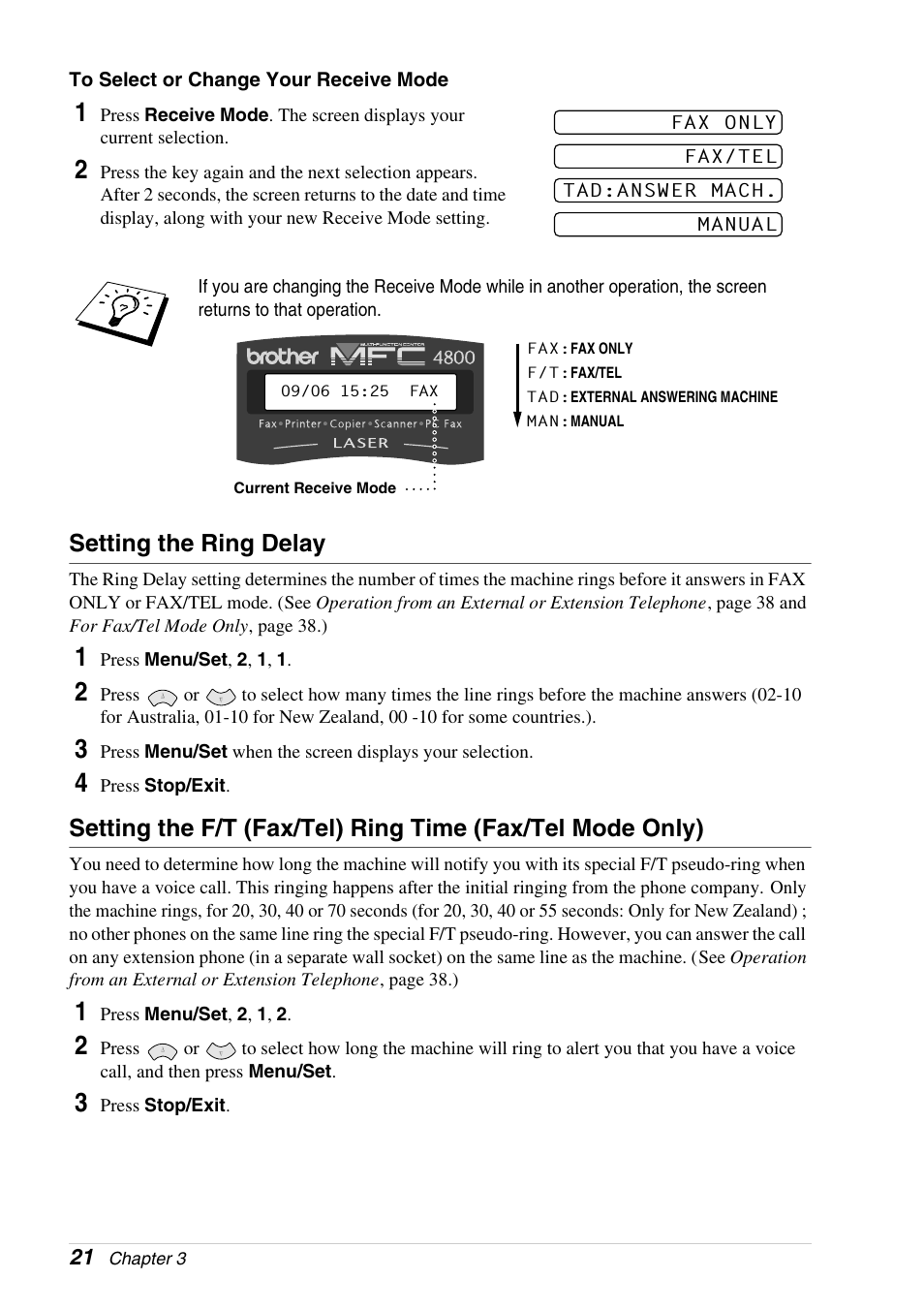 Setting the ring delay | Brother 4800 User Manual | Page 32 / 174