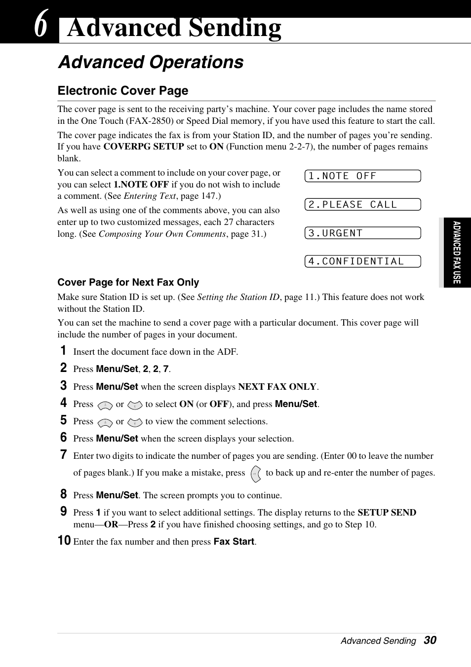 6 advanced sending, Advanced operations, Chapter 6 | Advanced sending | Brother 4800 User Manual | Page 41 / 174