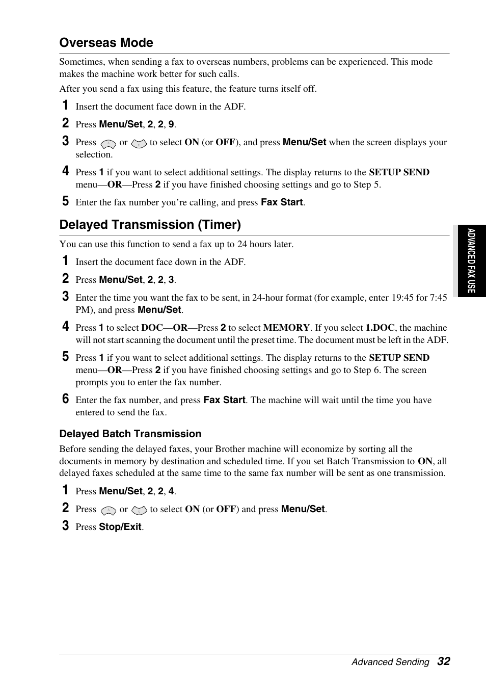 Overseas mode, Delayed transmission (timer) | Brother 4800 User Manual | Page 43 / 174