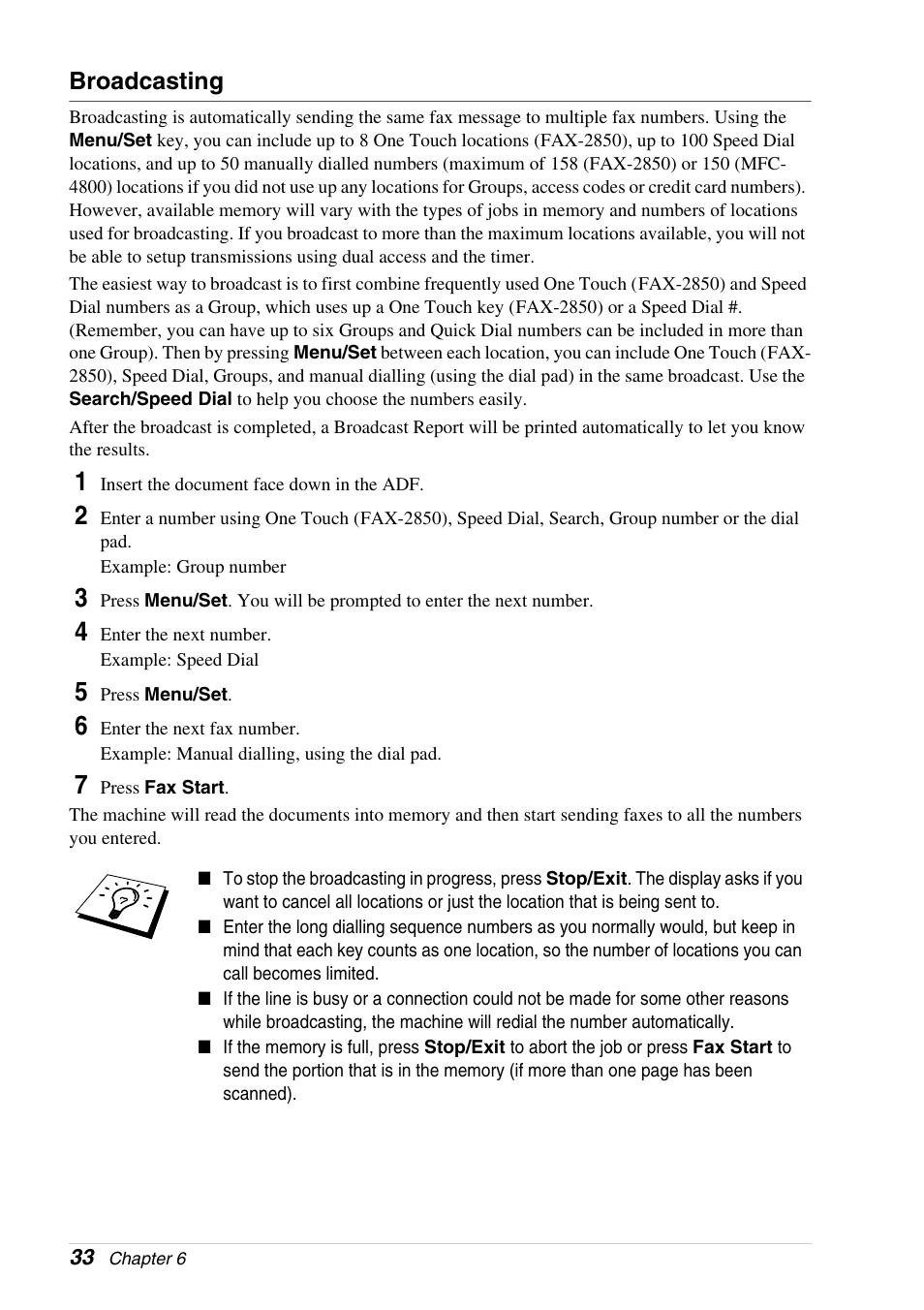 Broadcasting | Brother 4800 User Manual | Page 44 / 174
