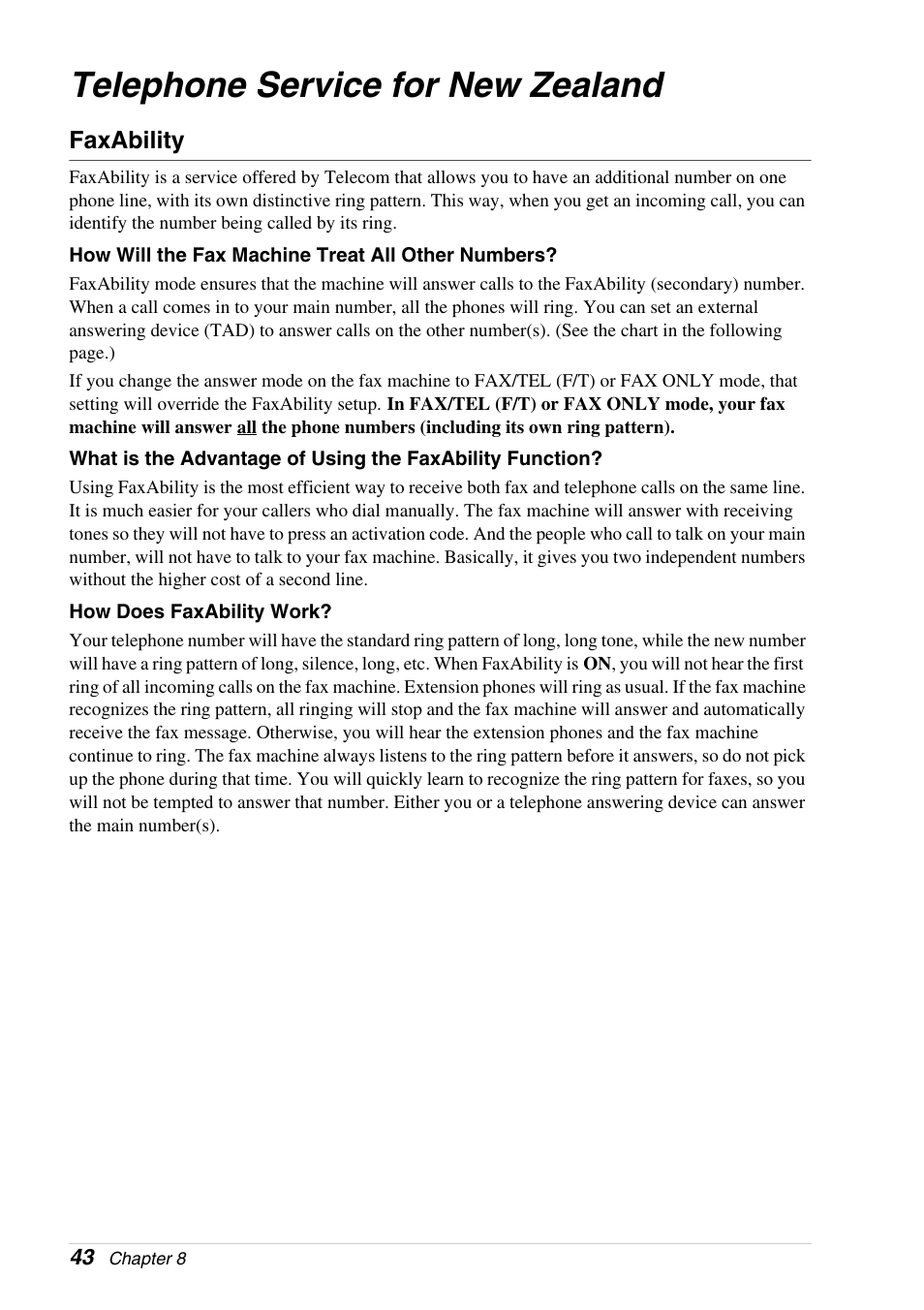 Telephone service for new zealand, Faxability | Brother 4800 User Manual | Page 54 / 174