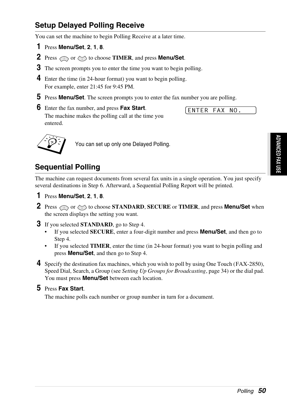 Setup delayed polling receive, Sequential polling | Brother 4800 User Manual | Page 61 / 174