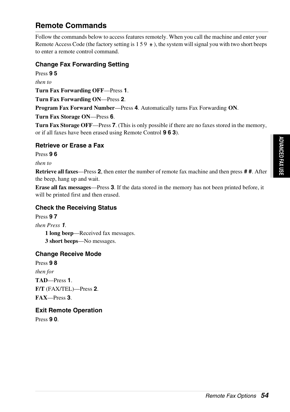 Remote commands | Brother 4800 User Manual | Page 65 / 174