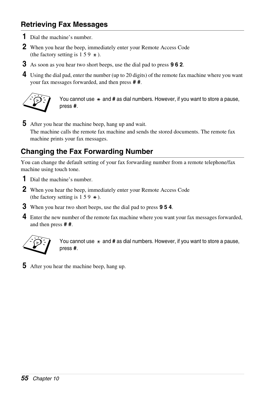 Retrieving fax messages, Changing the fax forwarding number | Brother 4800 User Manual | Page 66 / 174