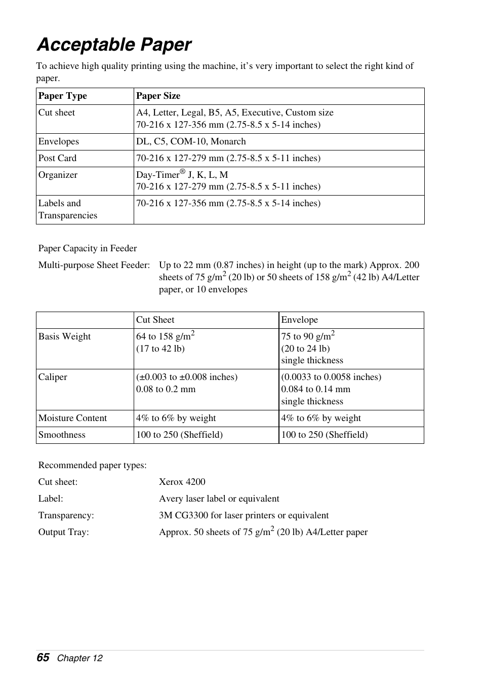 Acceptable paper | Brother 4800 User Manual | Page 76 / 174