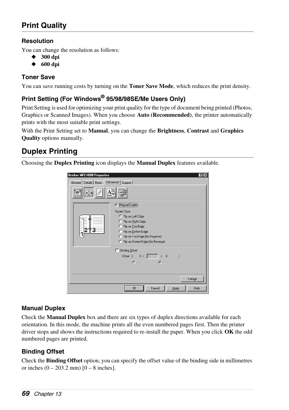 Print quality, Duplex printing | Brother 4800 User Manual | Page 80 / 174