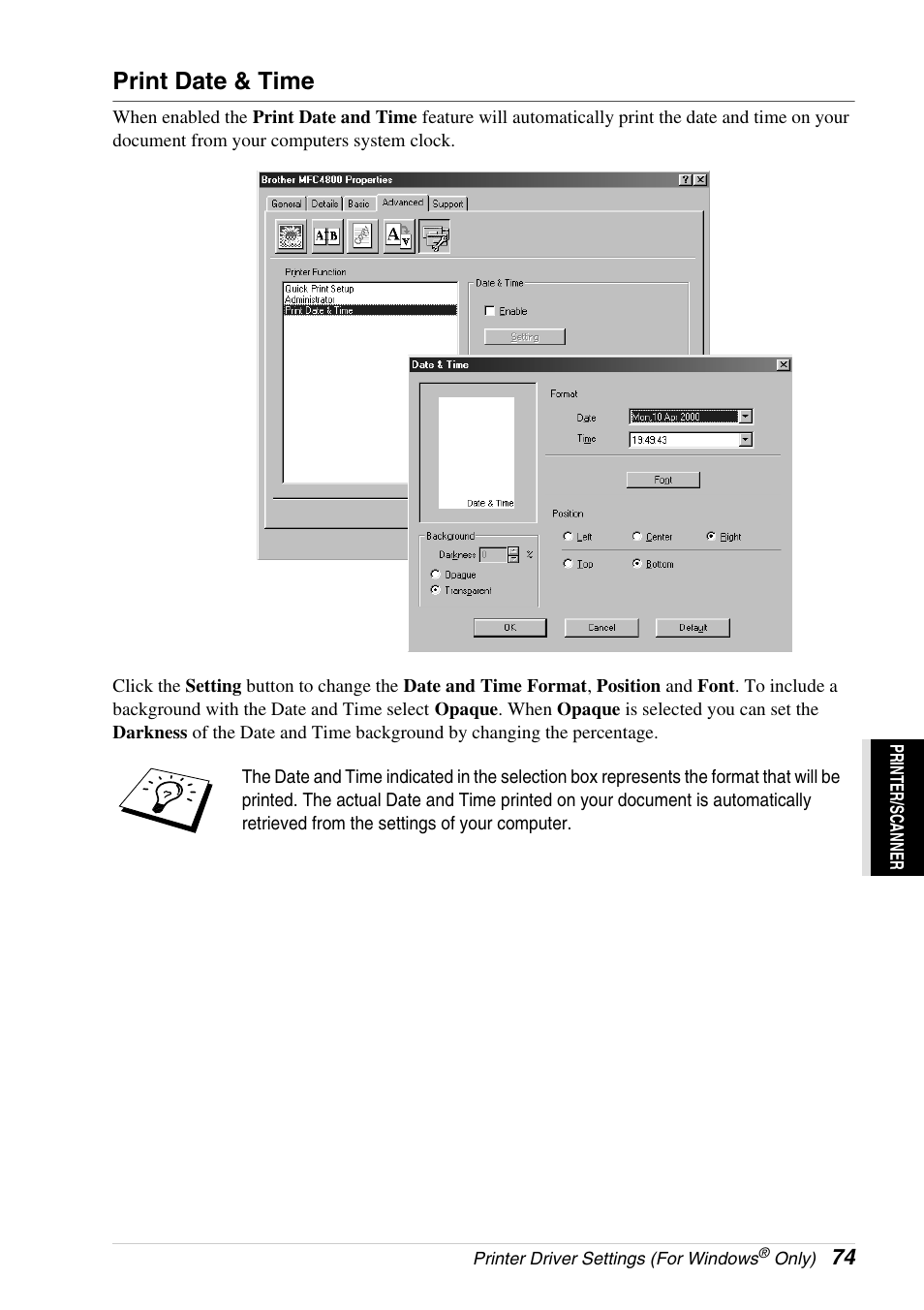 Print date & time | Brother 4800 User Manual | Page 85 / 174