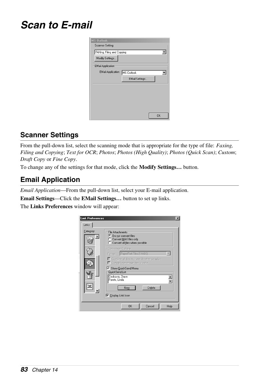 Scan to e-mail, Scanner settings, Email application | Brother 4800 User Manual | Page 94 / 174