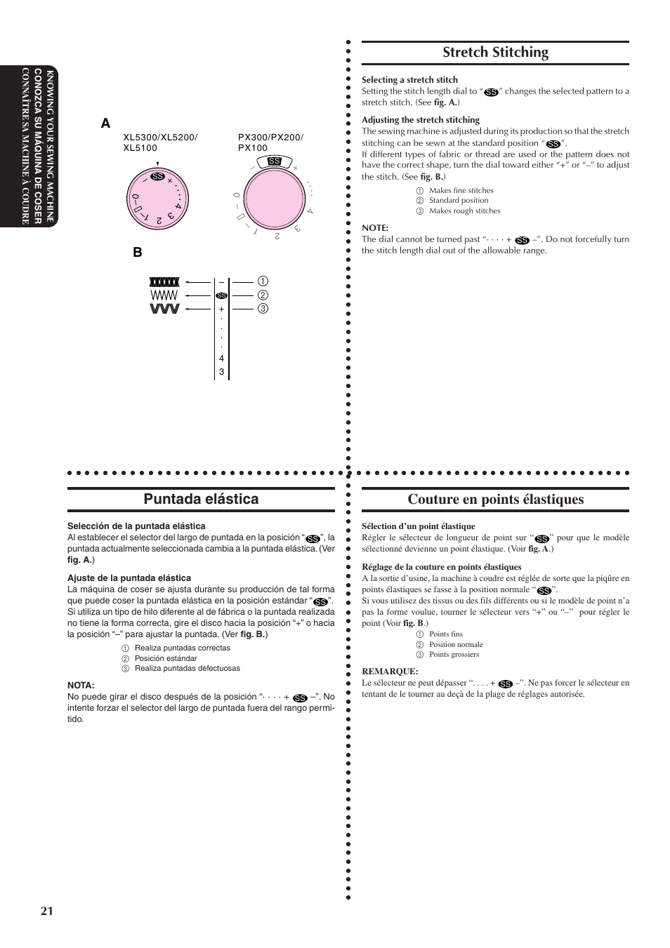 Stretch stitching, Puntada elástica, Couture en points élastiques | Brother XL5300 User Manual | Page 30 / 88