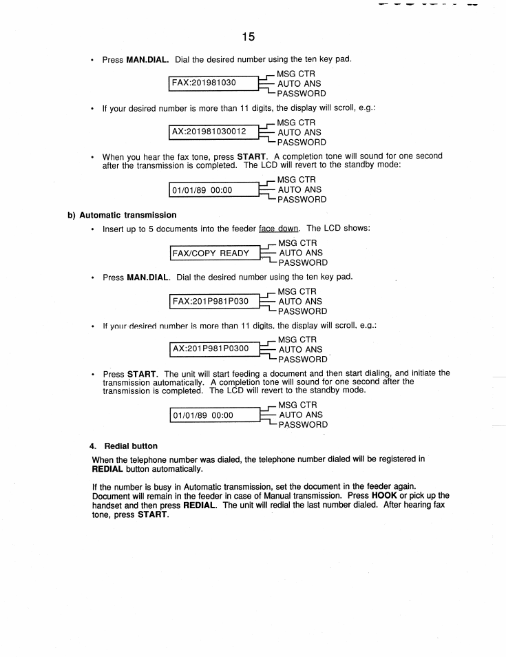 Redial button | Brother FAX-210 User Manual | Page 24 / 68