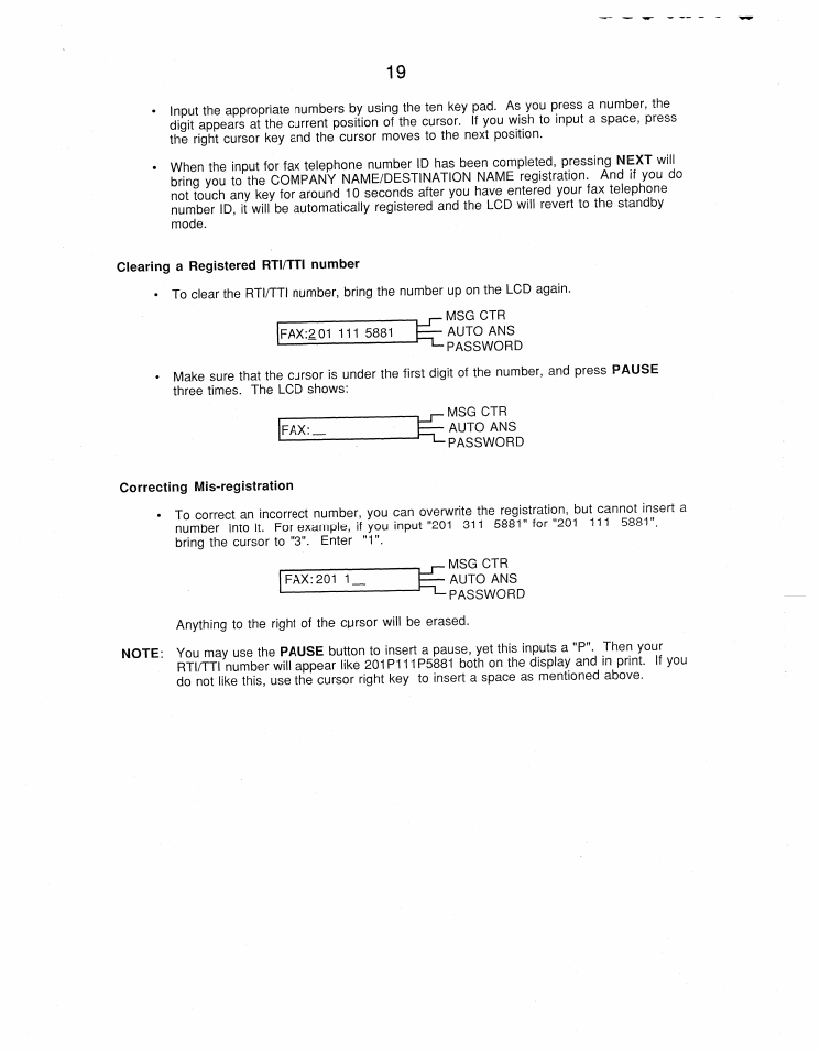 Clearing a registered rti/tti number, Correcting mis-registration | Brother FAX-210 User Manual | Page 28 / 68