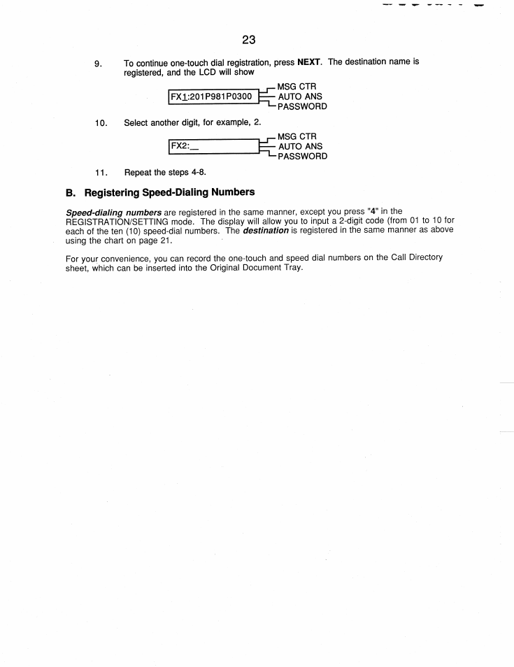 B. registering speed-diaiing numbers | Brother FAX-210 User Manual | Page 32 / 68