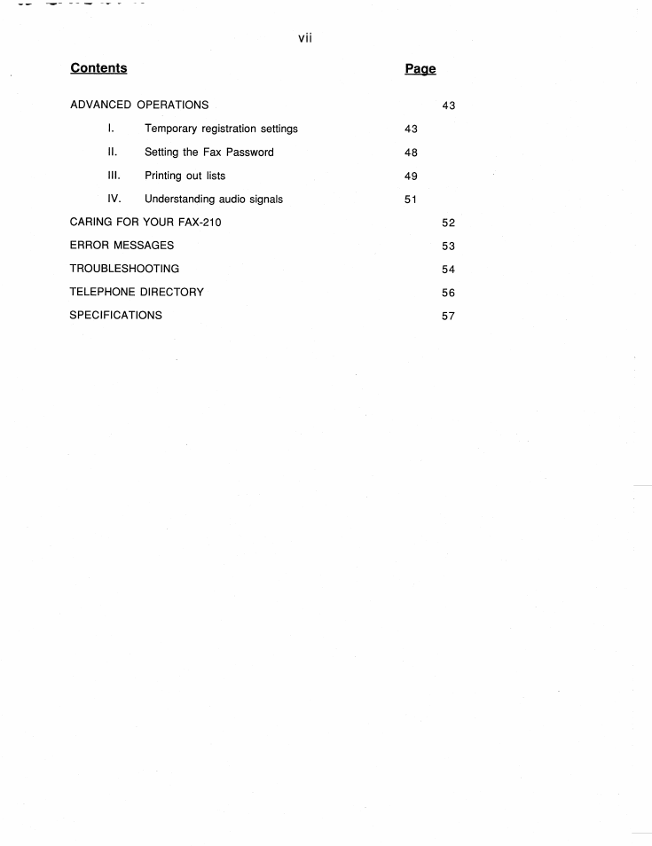 Contents paoe | Brother FAX-210 User Manual | Page 9 / 68