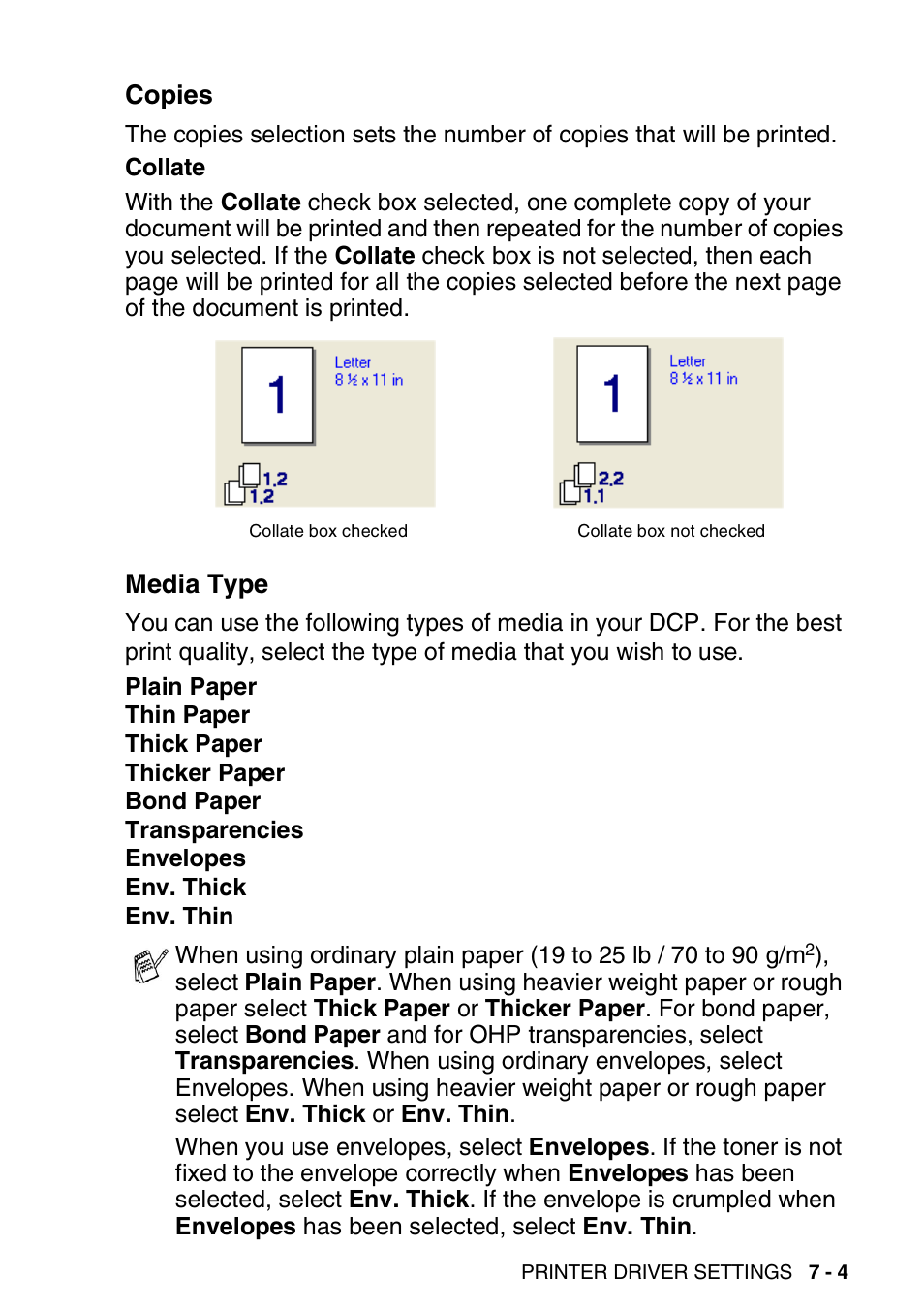 Copies, Media type, Copies -4 media type -4 | Brother DCP-8020 User Manual | Page 99 / 282