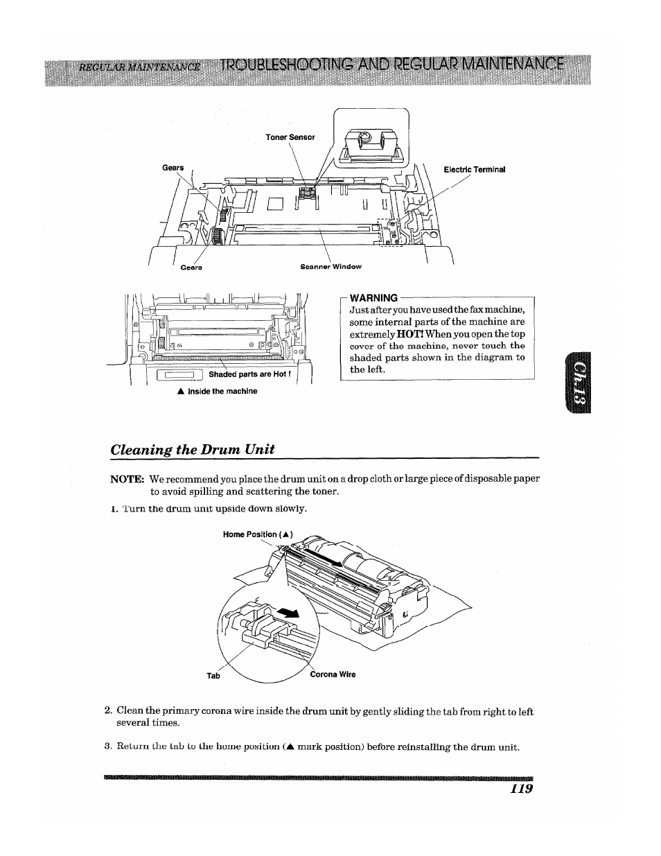 Cleaning the drum unit, I roubleshooting and regular maintenance | Brother INTELLIFAX 3650 User Manual | Page 127 / 144