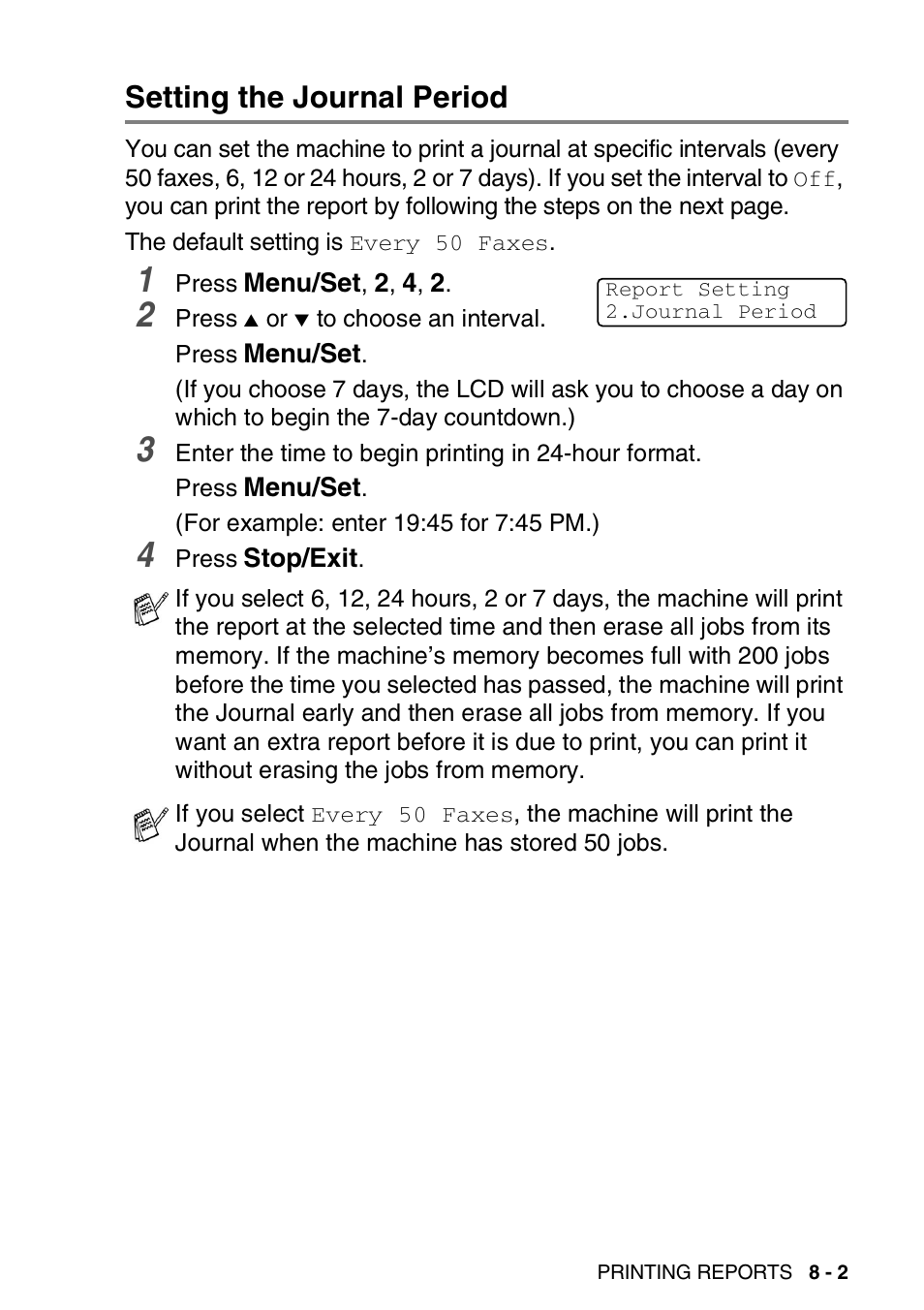 Setting the journal period, Setting the journal period -2 | Brother DCP-110C User Manual | Page 93 / 212