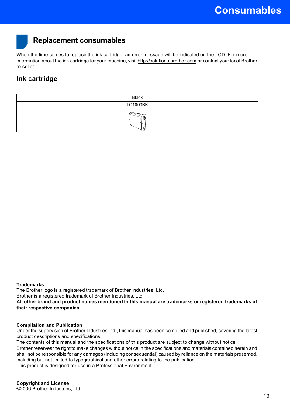 Consumables, Replacement consumables, Ink cartridge | Brother Fax 1360 User Manual | Page 15 / 16