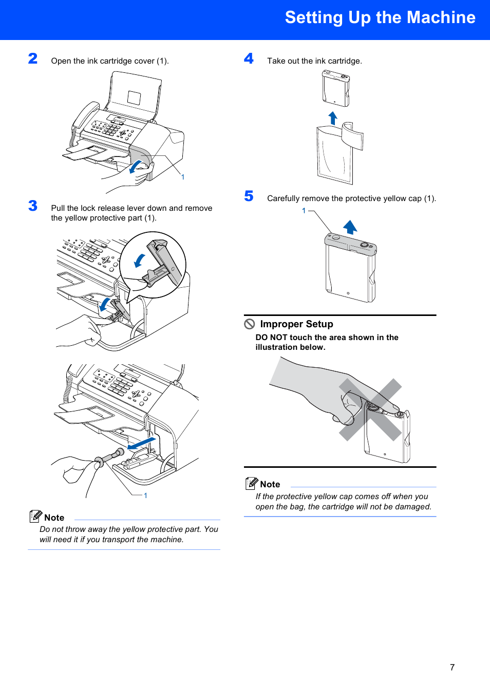 Setting up the machine, Improper setup | Brother Fax 1360 User Manual | Page 9 / 16