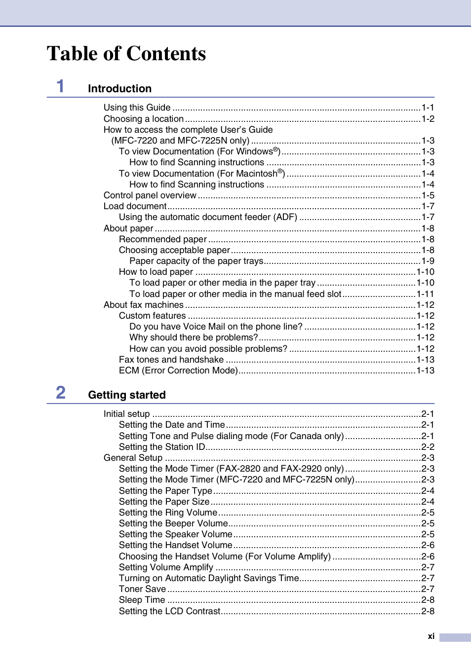 Brother FAX2820 User Manual | Page 13 / 161