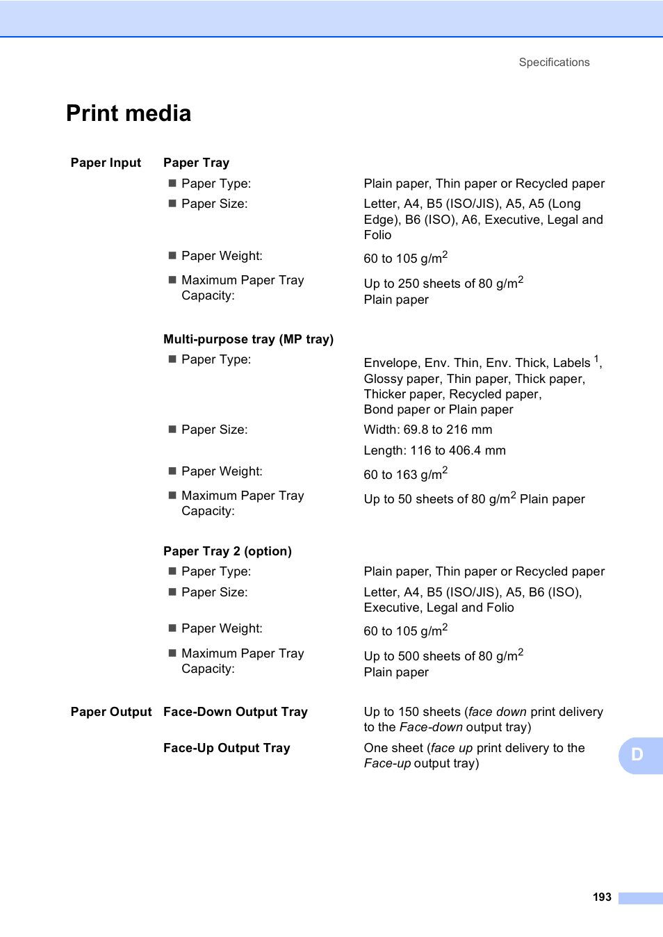 Print media | Brother MFC 9970CDW User Manual | Page 201 / 218