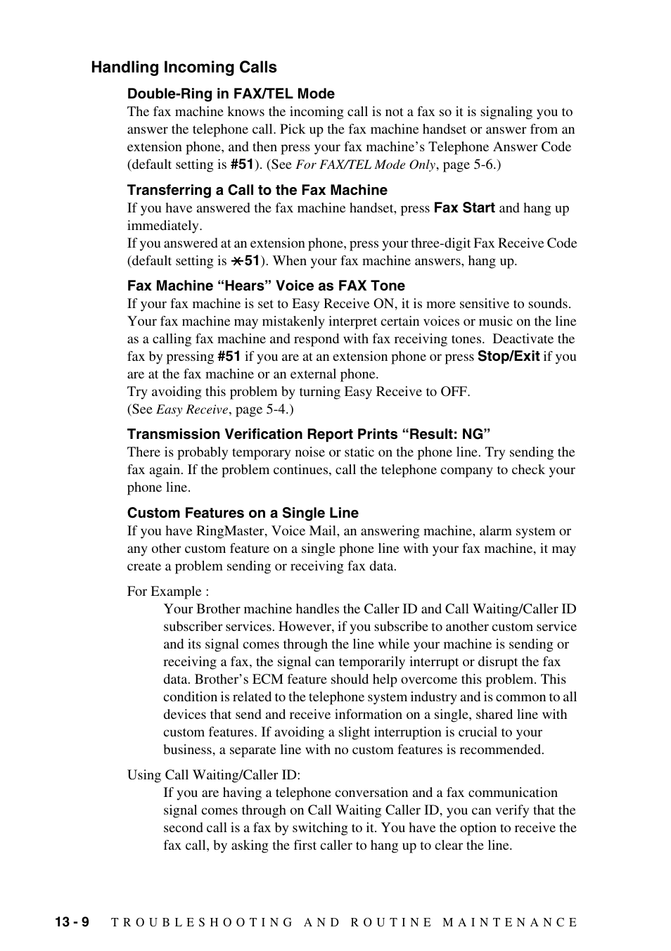 Handling incoming calls, Handling incoming calls -9 | Brother FAX-1575mc User Manual | Page 102 / 116