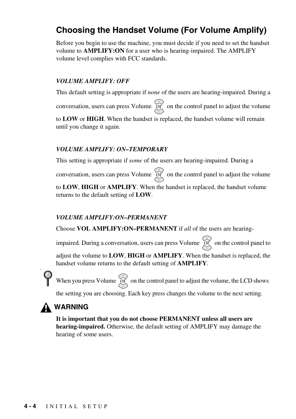 Choosing the handset volume (for volume amplify) | Brother FAX-1575mc User Manual | Page 40 / 116