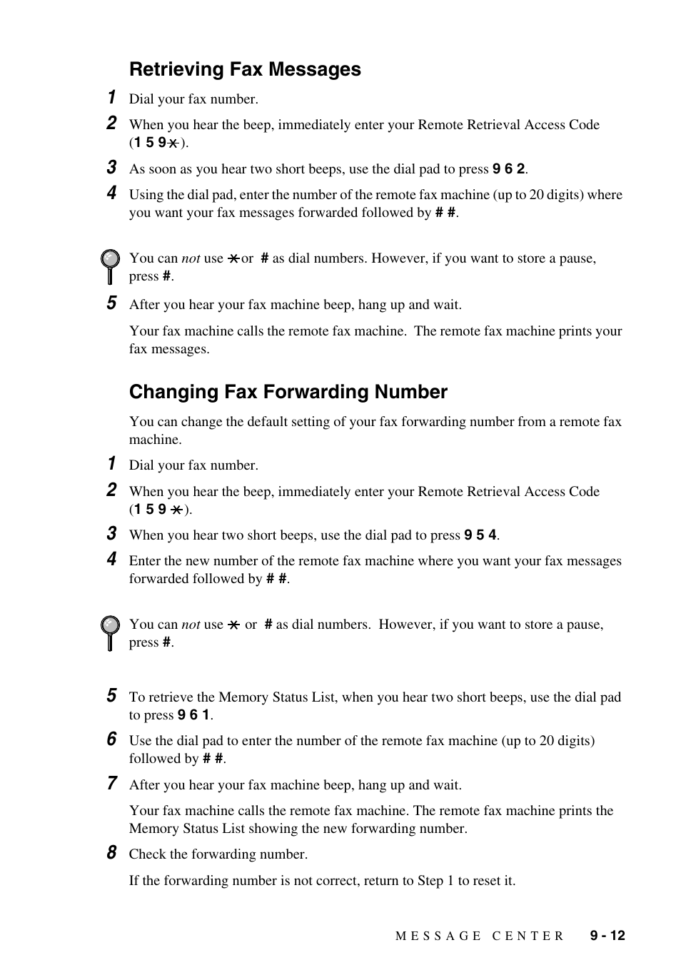 Retrieving fax messages, Changing fax forwarding number, Retrieving fax messages 1 | Brother FAX-1575mc User Manual | Page 85 / 116