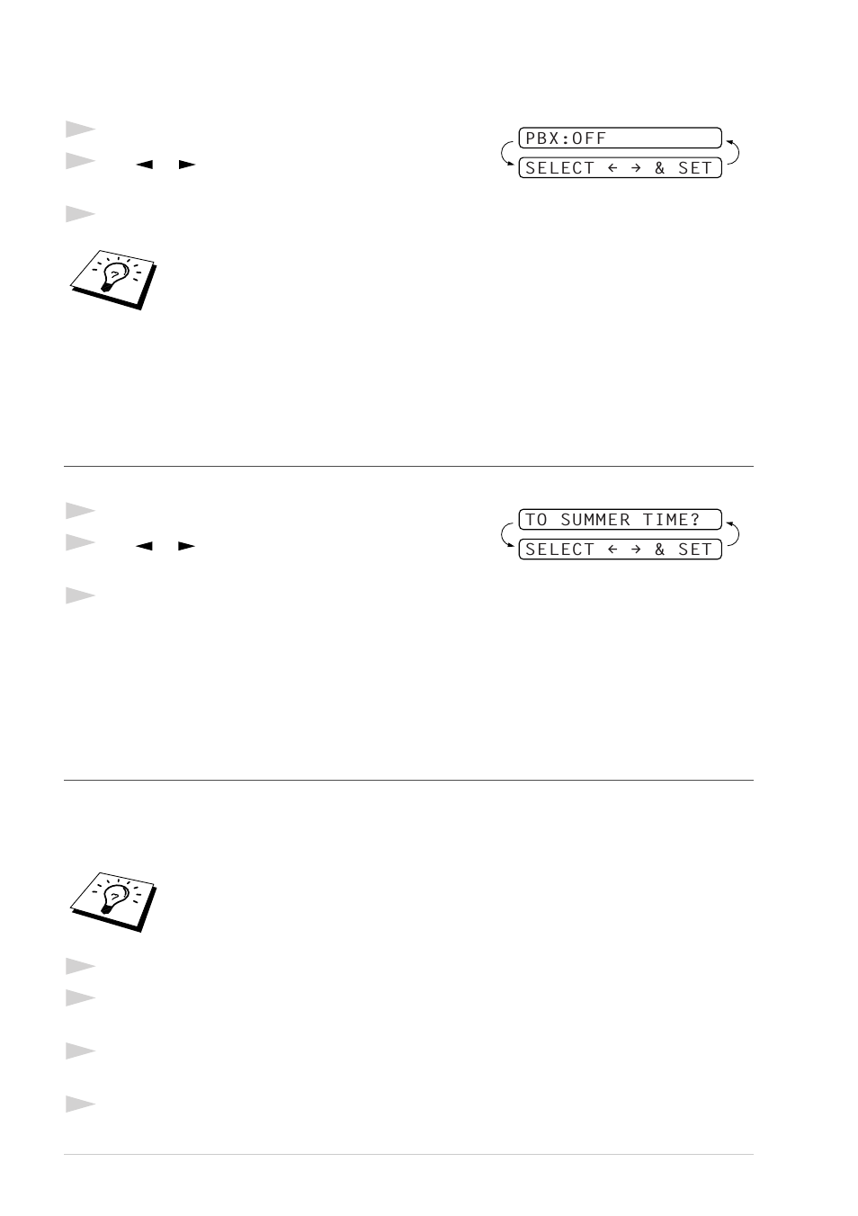 Setting pabx, Setting the clock change, Setup quick dial numbers for easy dialling | Storing one touch dial numbers | Brother T74 User Manual | Page 24 / 98