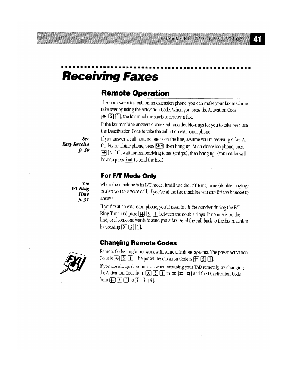 Remote operation, Receiving faxes | Brother Fax-170 User Manual | Page 47 / 74