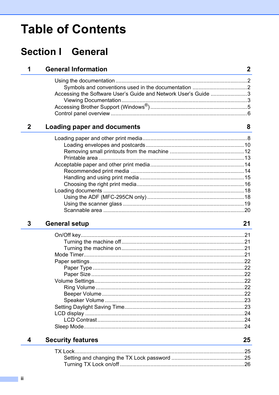 Brother MFC-253CW User Manual | Page 4 / 176