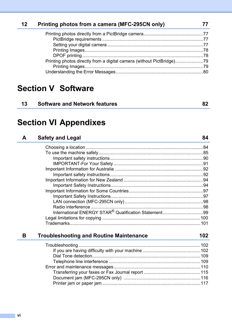 Brother MFC-253CW User Manual | Page 8 / 176