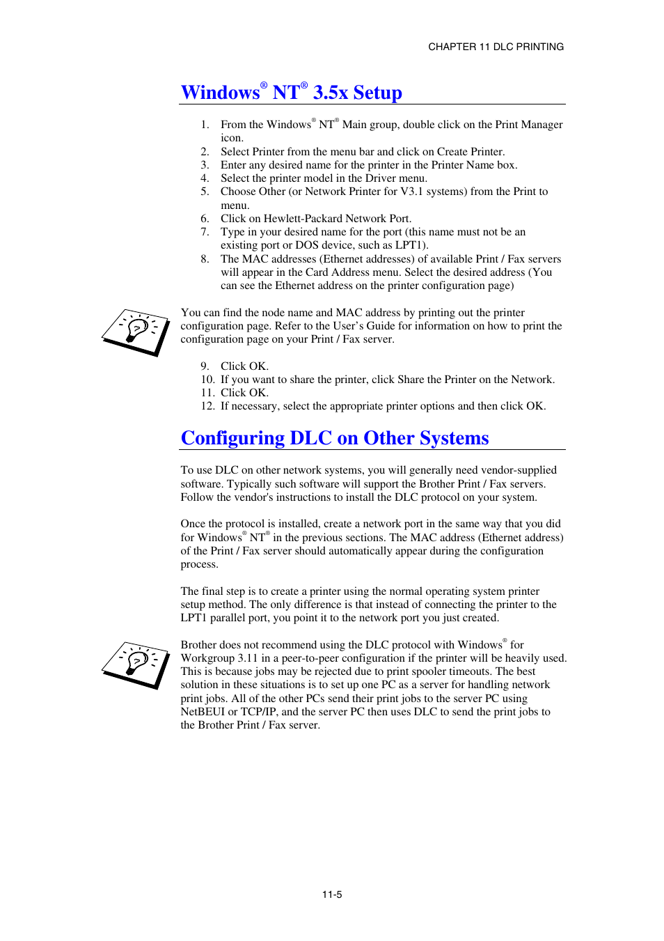 Windows ® nt ® 3.5x setup, Configuring dlc on other systems, Windows | 5x setup | Brother NC8100H User Manual | Page 114 / 181