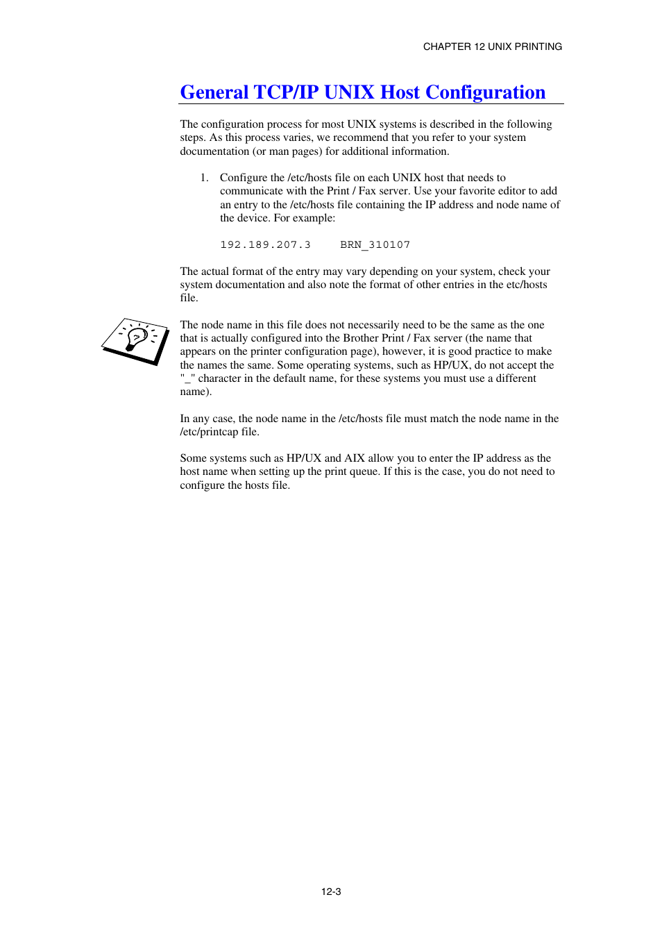 General tcp/ip unix host configuration | Brother NC8100H User Manual | Page 117 / 181