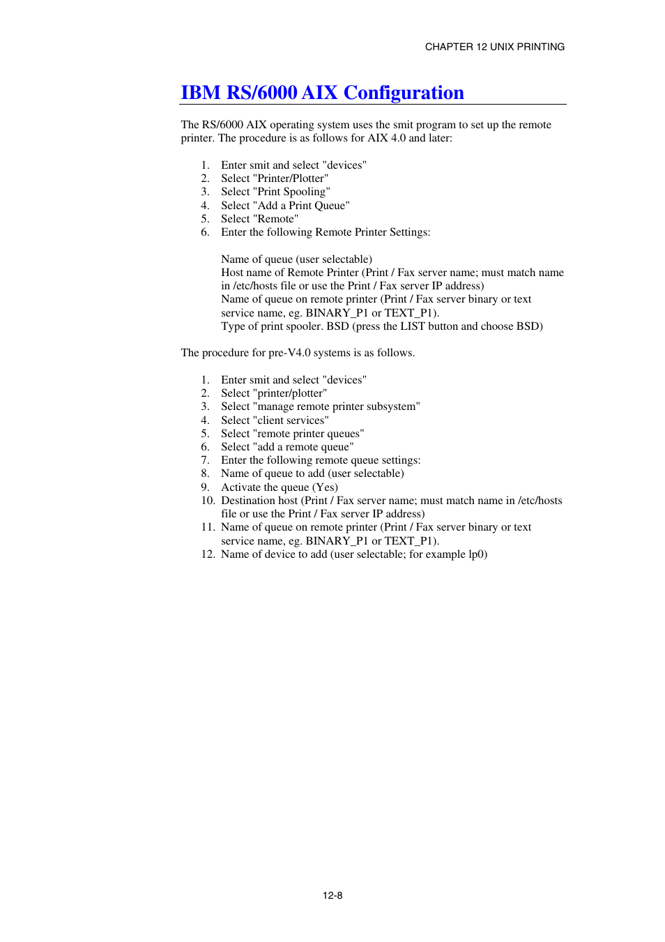 Ibm rs/6000 aix configuration | Brother NC8100H User Manual | Page 122 / 181