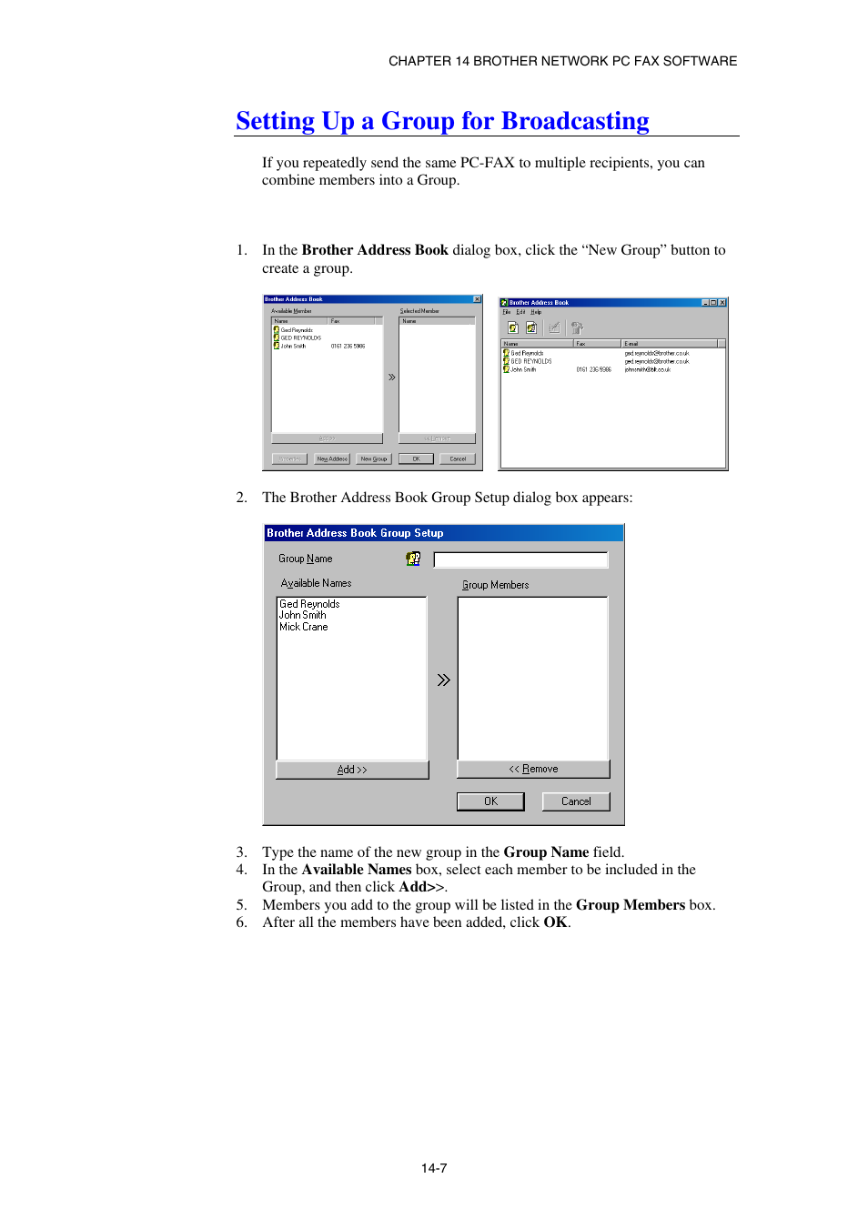 Setting up a group for broadcasting | Brother NC8100H User Manual | Page 149 / 181