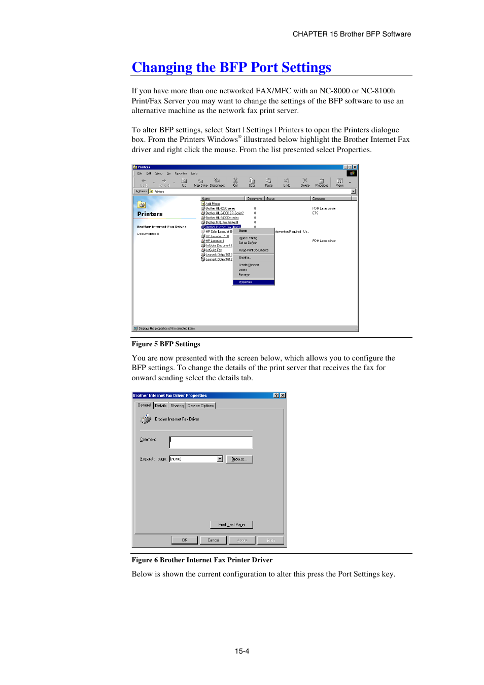 Changing the bfp port settings | Brother NC8100H User Manual | Page 160 / 181