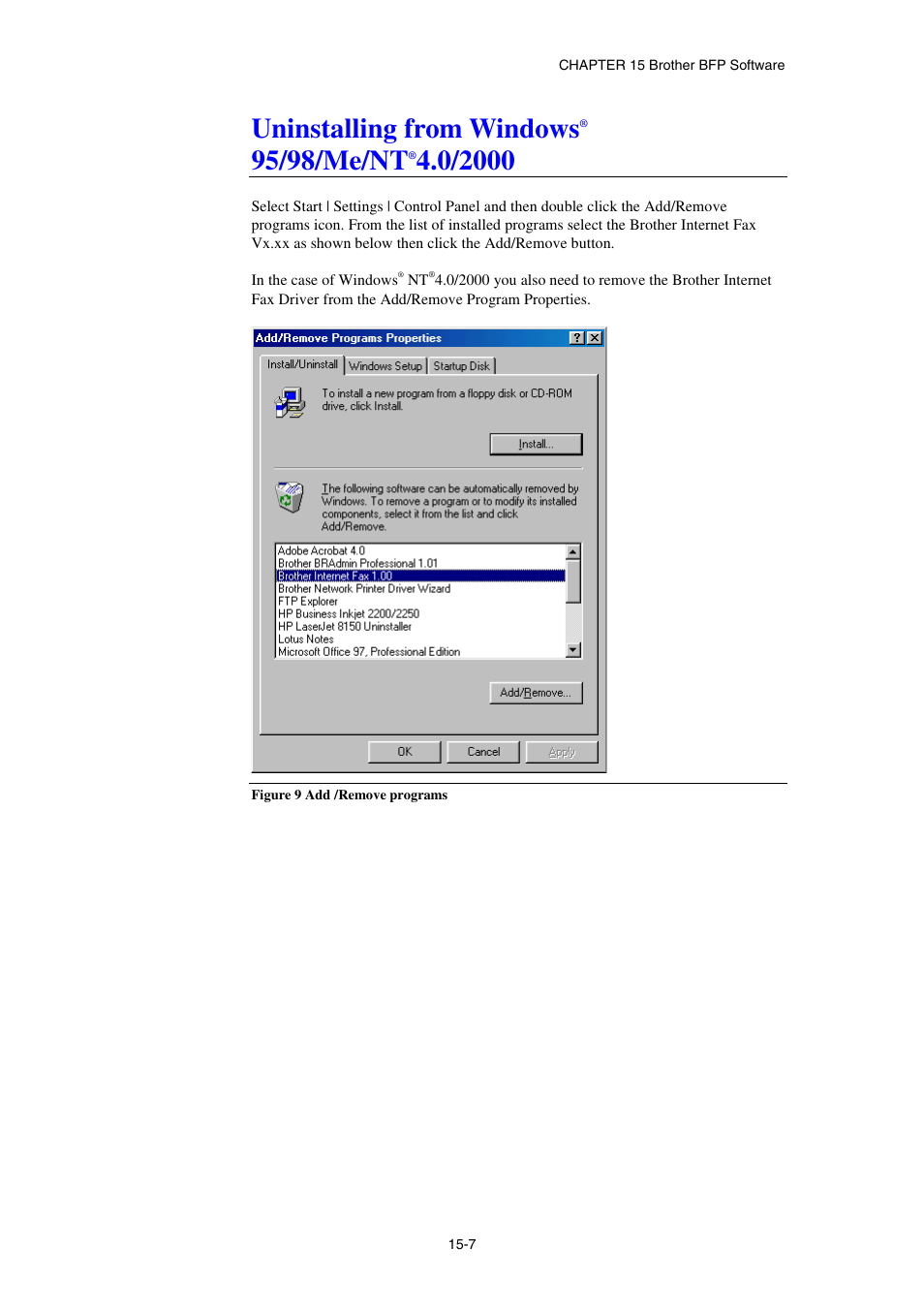 Uninstalling from windows ® 95/98/me/nt ® 4.0/2000, Uninstalling from windows, 95/98/me/nt | Brother NC8100H User Manual | Page 163 / 181