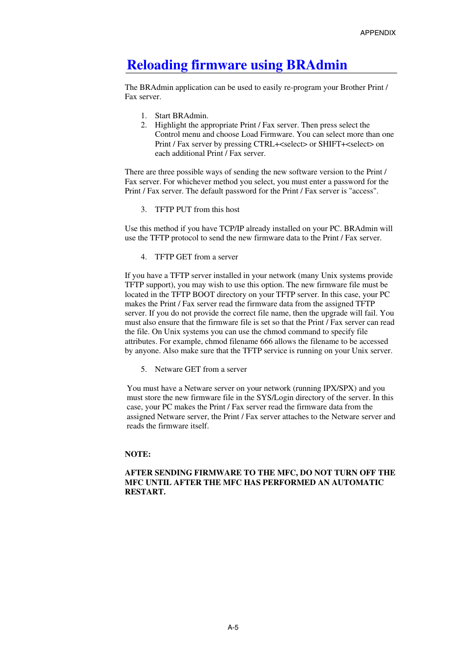 Reloading firmware using bradmin | Brother NC8100H User Manual | Page 174 / 181
