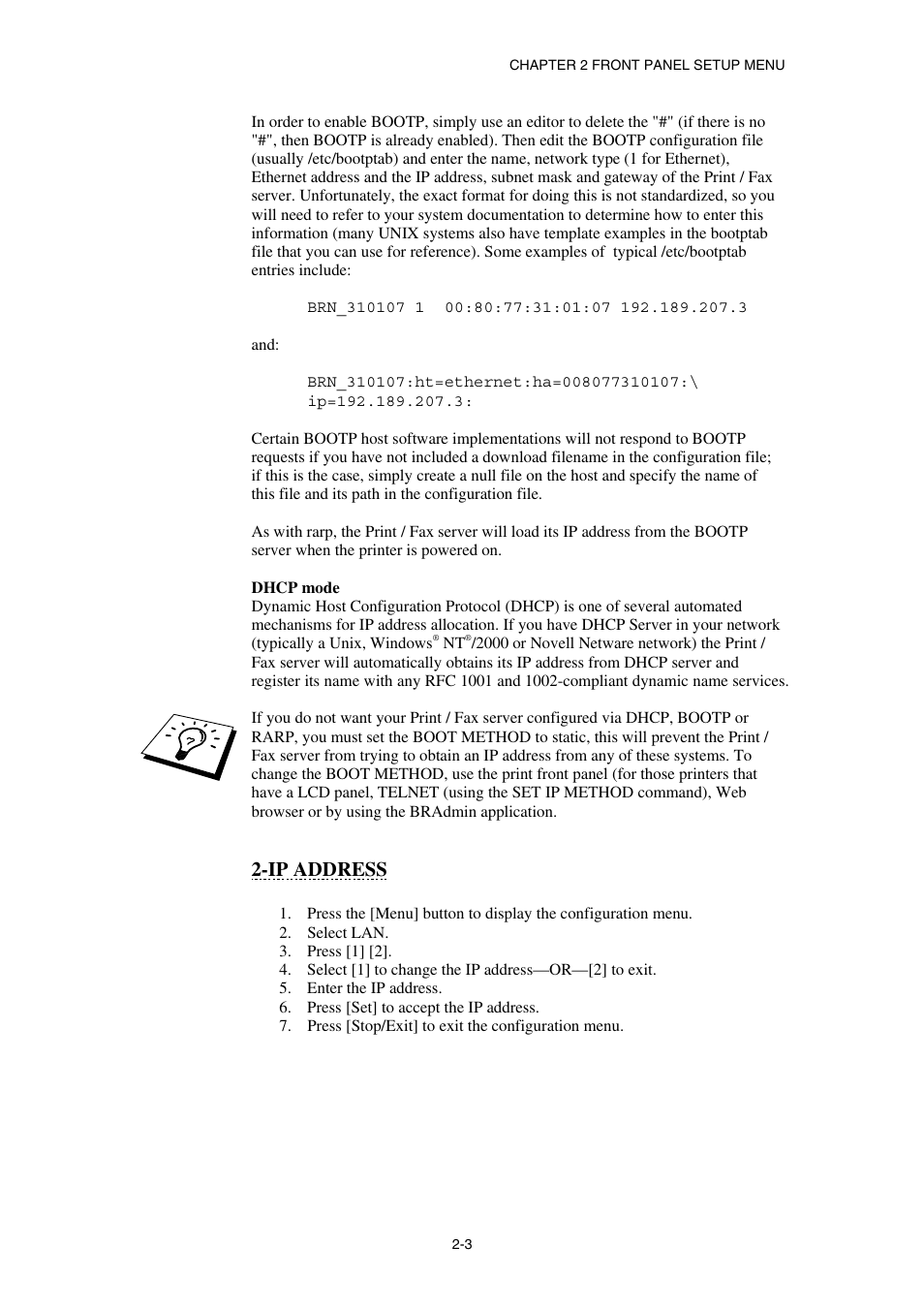 Ip address | Brother NC8100H User Manual | Page 26 / 181
