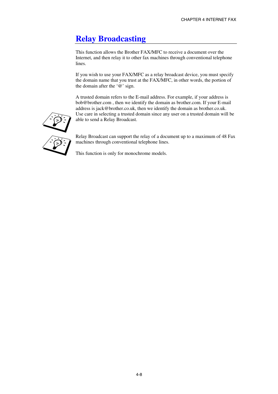 Relay broadcasting | Brother NC8100H User Manual | Page 48 / 181