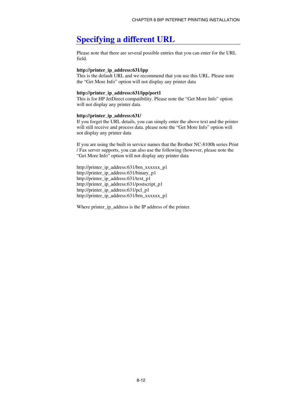 Specifying a different url | Brother NC8100H User Manual | Page 87 / 181
