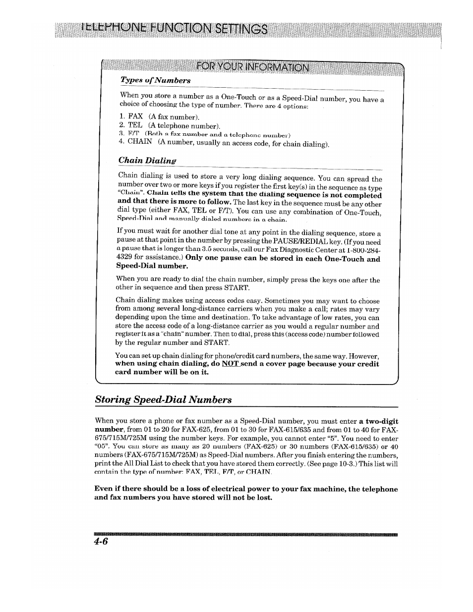 Storing speed-dial numbers, Information | Brother Fax-615 User Manual | Page 36 / 108